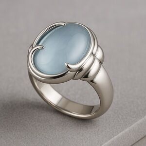 Natural Gemstone Blue Topaz Cabochon Sterling Silver Ring – Statement EUC 8 #341